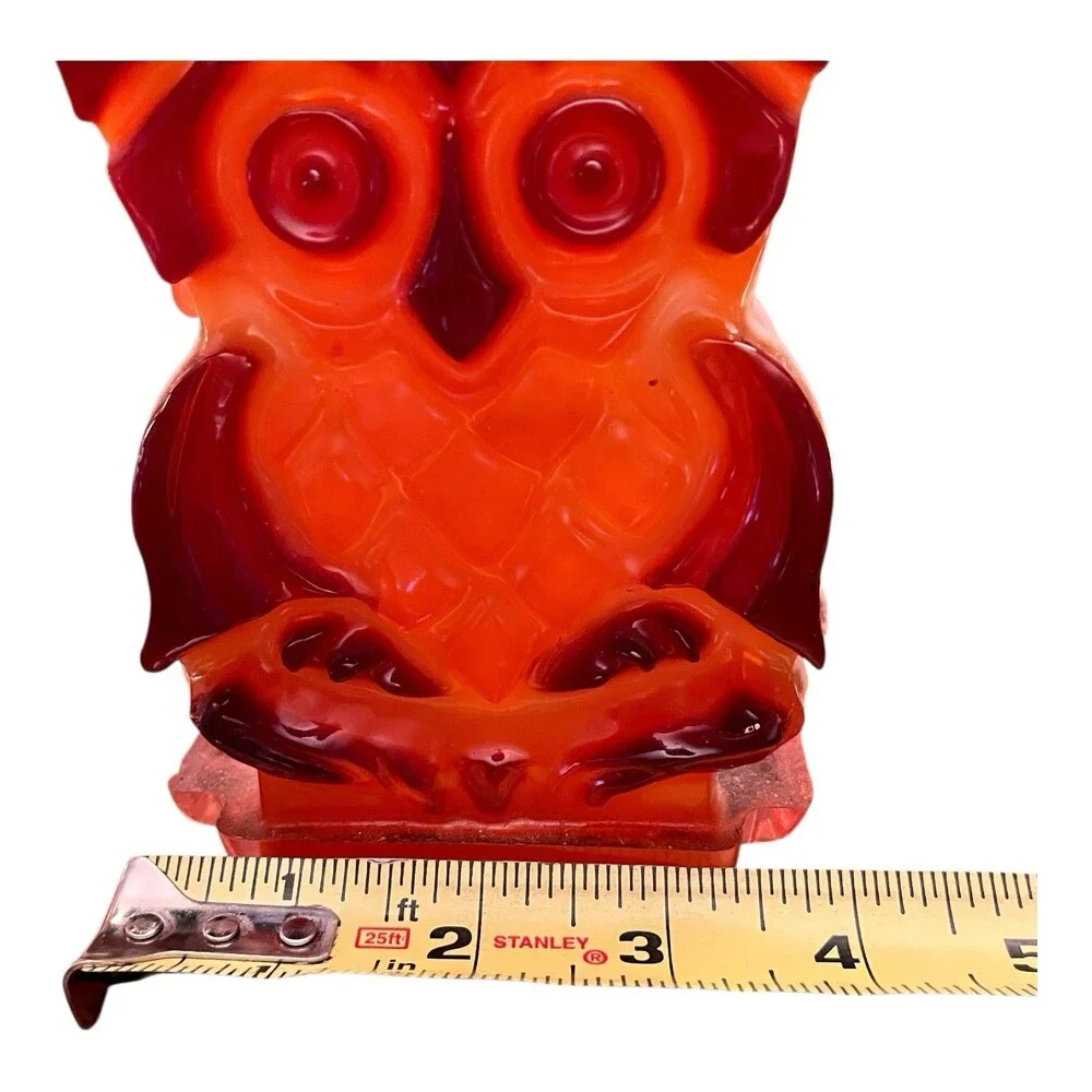 VTG Resin Lucite Hoot Owl Napkin Holder Amber Slag Acrylic MCM 5